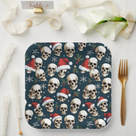 Grappige kerstschedels in Santa Hats Papieren Bordje