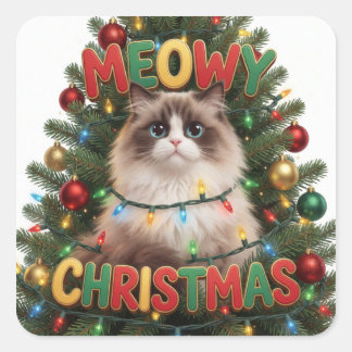 Grappige Kerstsieraad voor Katten - Kerstvreugde Vierkante Sticker