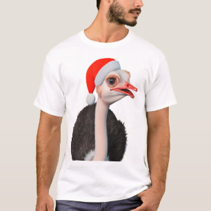 Grappige Kerststruis in Kerstmanhoed T-shirt