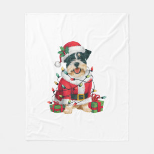 Grappige kerstverlichting Santa Border Terrier Dog Fleece Deken