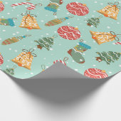 Grappige kerstversieringen en vakantie-iconen cadeaupapier (Hoek)