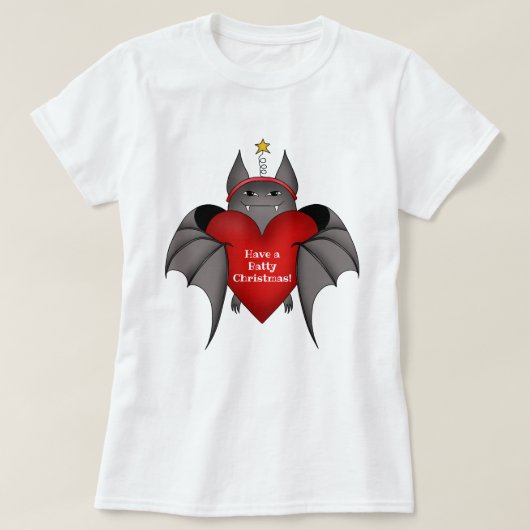 Grappige Kerstvleermuis met rood hart T-shirt (Design voorkant)