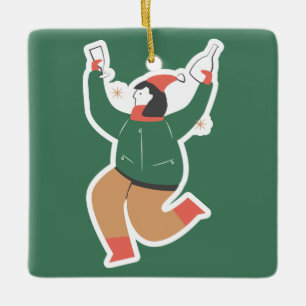 Grappige Kerstvrouw Danst Aangepaste Naam Keramisch Ornament