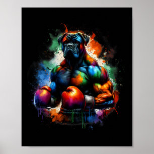 Grappige kickboksen of boksen Boxer hond verfspatt Poster