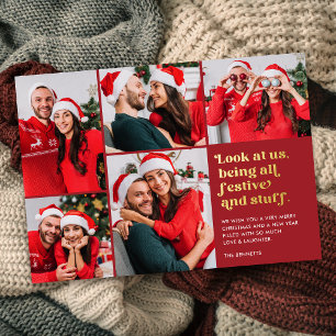 Grappige kijk op ons 5 foto collage Kerstmis Folie Feestdagenkaart