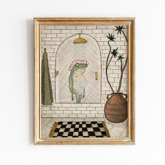 Grappige kikker douche badkamer poster