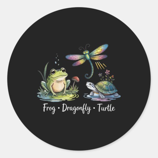 Grappige Kikker Dragonfly Turtle Ronde Sticker (Voorkant)