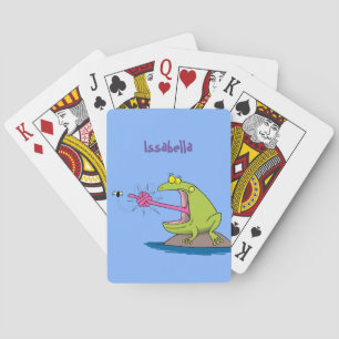 Grappige kikker en vlieg cartoon gepersonaliseerd pokerkaarten