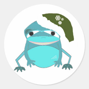 Grappige kikker met kerstmuts ronde sticker