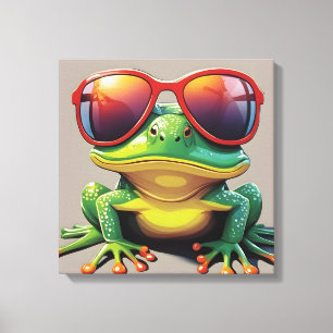 Grappige kikker met zonnebril canvas afdruk