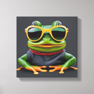 Grappige kikker met zonnebril canvas afdruk