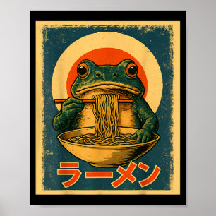 Grappige Kikker Ramen Kawaii Retro Japanse Rijzend Poster