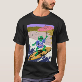 Grappige kikker surft op golf kimono parasol Japan T-shirt