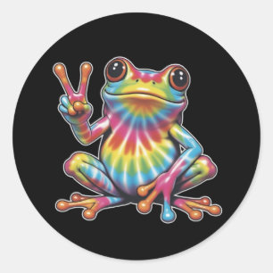 Grappige Kikkerliefhebber Tie-Dye Kikker Vredestek Ronde Sticker