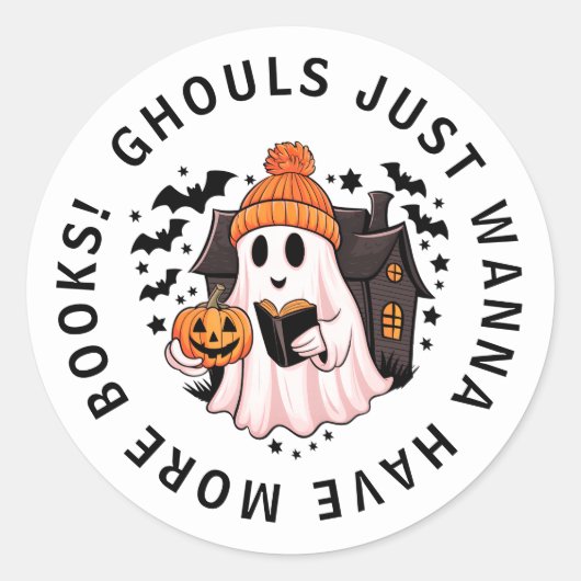 Grappige Kinder Pompoen Ghost Book Lovers Ronde Sticker (Voorkant)