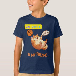 Grappige Kinderen Basketbal Hond Op Dienst In Mijn T-shirt
