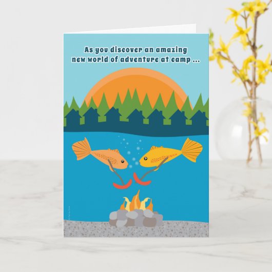 Grappige Kinderen bij Summer Camp Fish Roasting We Kaart (Gele Bloem)