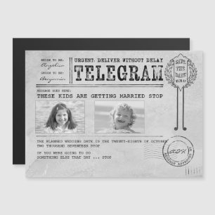 Grappige kinderfoto's Sla de datum op Telegram Magnetische Uitnodiging