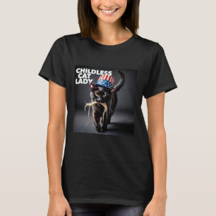 Grappige kinderloze kat Lady Trump Hair Easy Hallo T-shirt