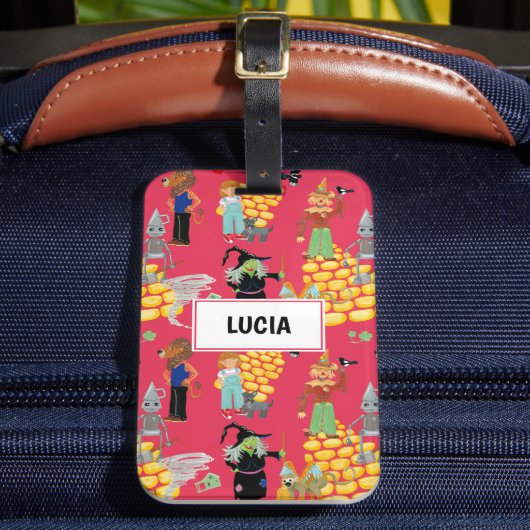 Grappige kinderpersonages op rood bagagelabel (Voorkant Insitu 2)