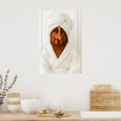 Grappige Kip Badkamer Print, Kip In Badjas Poster (Keuken)