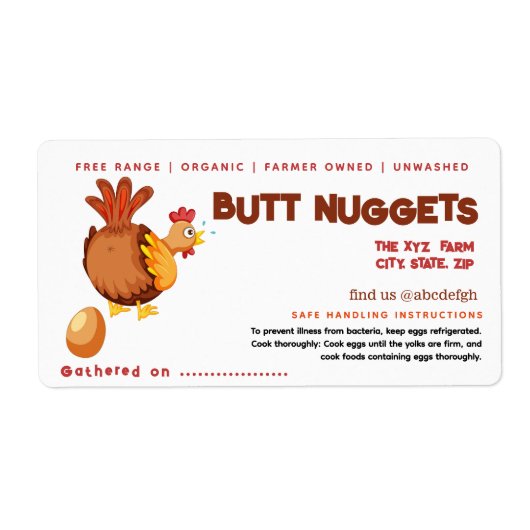 Grappige Kip Butt Nuggets Ei Karton Label (Voorkant)