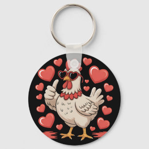 Grappige Kip Duim Omhoog Liefde Hartjes Schattige Sleutelhanger