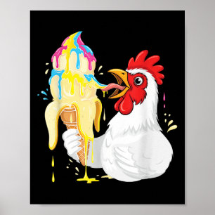 Grappige kip eten banaan ijs druipen auto poster