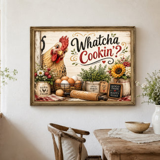 Grappige Kip Haan Boerderij Keuken Muur Kunst Poster