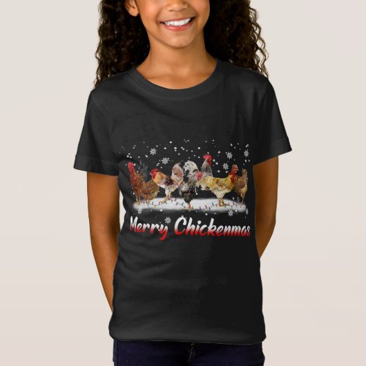 Grappige Kip Kerstverlichting - Vrolijk Kerstfeest T-shirt (Voorkant)
