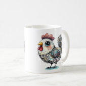 Grappige kip of haan volkskunst koffiemok (Voorkant rechts)