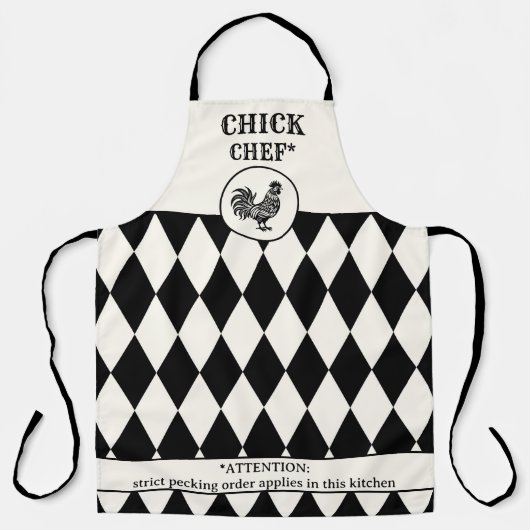 Grappige kip zwart en off-wit schort (Voorkant)