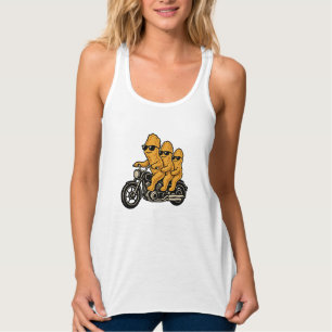 Grappige kipnuggets die op een motor rijden tanktop