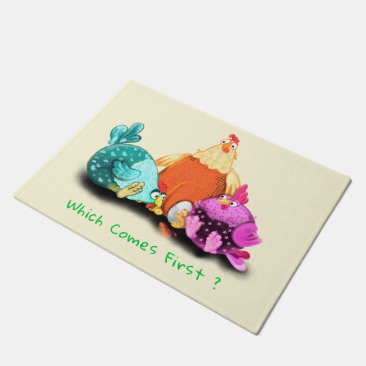 Grappige kippen deurmat - aangepaste tekst en kleu (Schuin)