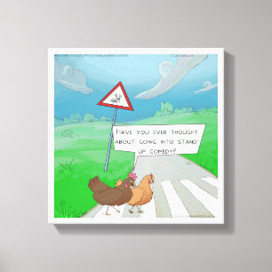 Grappige Kippen Die De Weg Oversteken Canvasprint Canvas Afdruk
