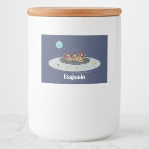 Grappige kippen in ruimte cartoon illustratie voedselcontainer etiket
