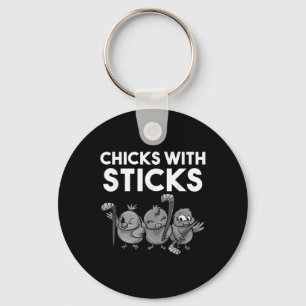 Grappige Kippen Met Sticks Hockey Meisjes Vrouwen Sleutelhanger