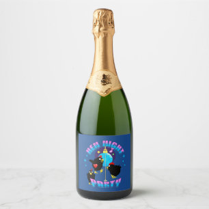 Grappige Kippen Nacht Kippenfeest Humor Sparkling Wijnetiket