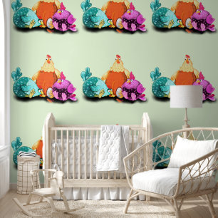 Grappige kippen wachten op ei om uit te komen behang