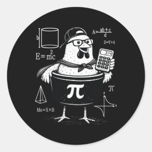 Grappige kippenpot vasthoudende rekenmachine wisku ronde sticker