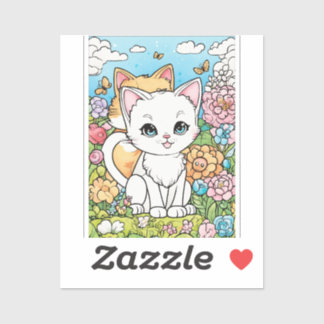 Grappige kitten en vos in bloemenweide sticker