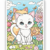 Grappige kitten en vos in bloemenweide sticker (Voorkant)