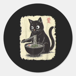 Grappige Kitten Eten Ramen Japanse Kawaii Anime Ca Ronde Sticker