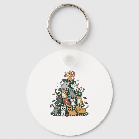 Grappige Kittens Kerstboom Kat Huisdier Dierenlief Sleutelhanger (Voorkant)