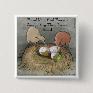 Grappige Kiwi Vogels die hun Fruit Verzorgen Vierkante Button 5,1 Cm