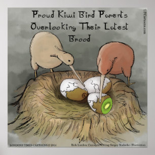Grappige Kiwi Vogels die Zorgen voor Hun Fruit Pos Poster