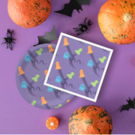 Grappige kleurrijke geesten in lila, Halloween fee Servet