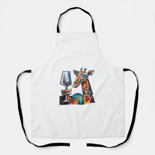 Grappige kleurrijke Giraffe Drink rode wijn kubism Schort