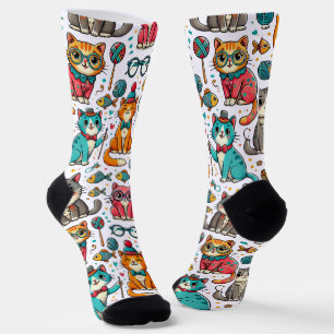 Grappige Kleurrijke Katten Patroon Sokken Kattenli