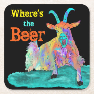 Grappige Kleurrijke Kunst Schreeuwende Geit Bier P Vierkante Kartonnen Onderzetter
